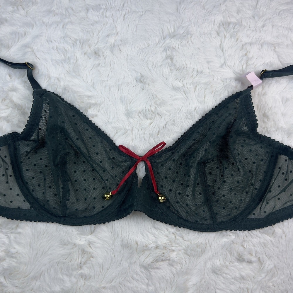 Victoria's Secret Very Sexy‎ Green Polka Dot Mesh Demi Jingle Bell Bra 36DD NWT